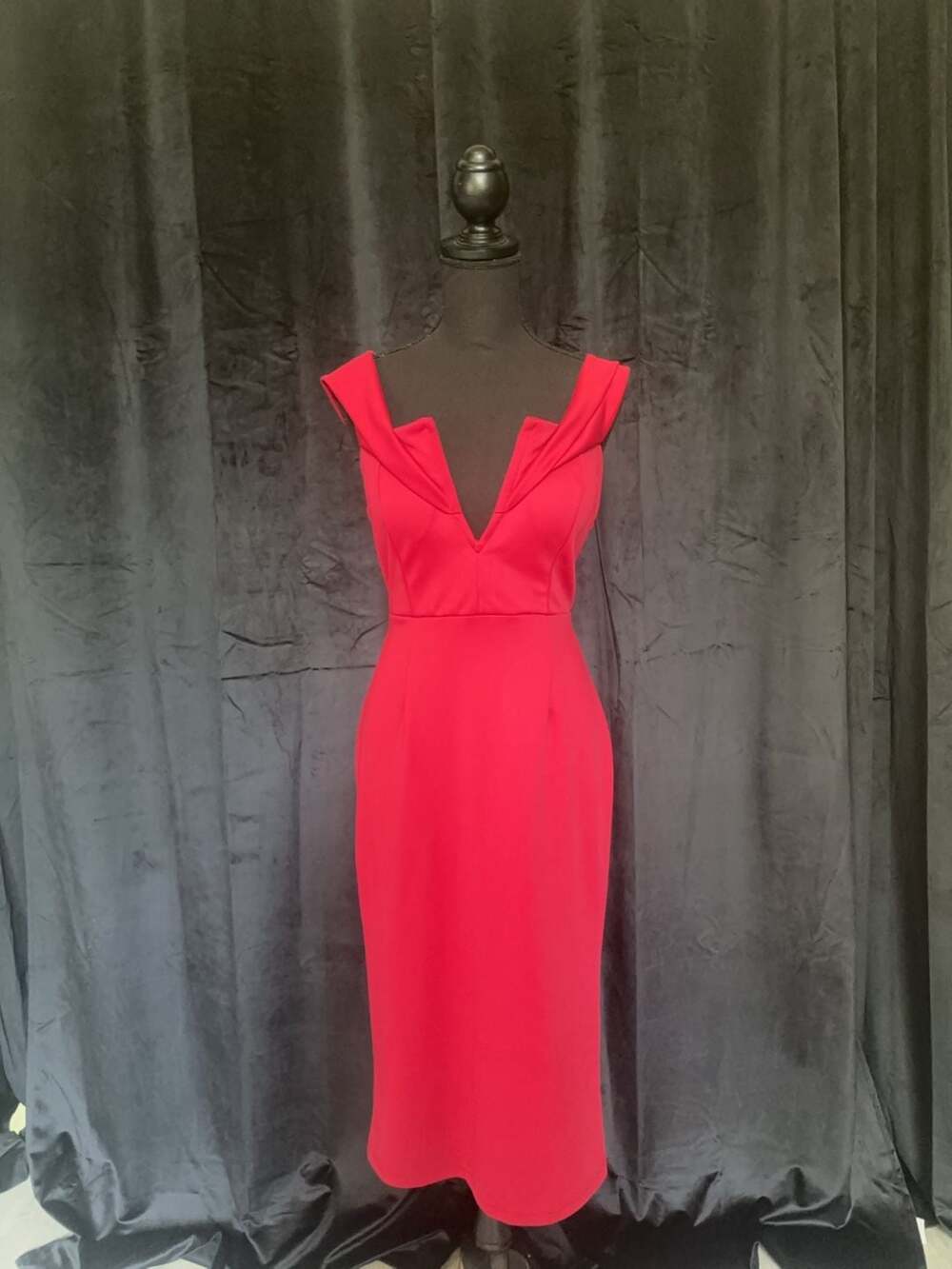 Red Off-The-Shoulder V-Neck Midi Dress Size XL